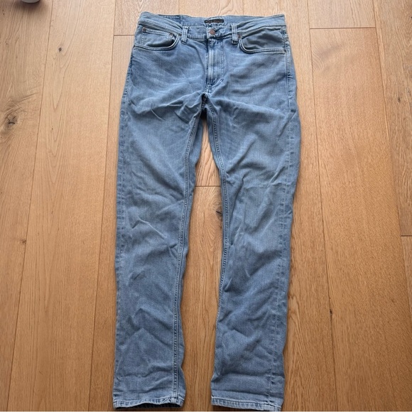 NUDIE JEANS  LEAN DEAN FADED REGULAR-FIT JEANS IN LIGHT BROKEN INDIGO-32 - Picture 5 of 16